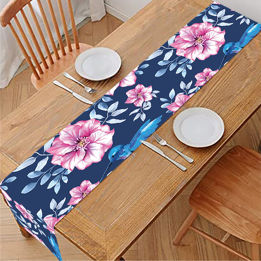 Pink Flowers And Hummingbird Print Table Runner