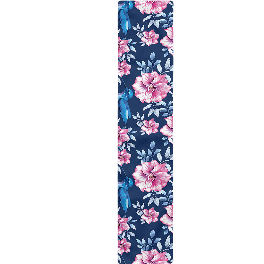 Pink Flowers And Hummingbird Print Table Runner