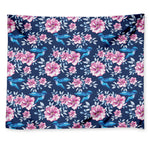 Pink Flowers And Hummingbird Print Tapestry