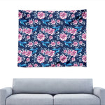 Pink Flowers And Hummingbird Print Tapestry