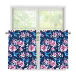 Pink Flowers And Hummingbird Print Tier Curtains