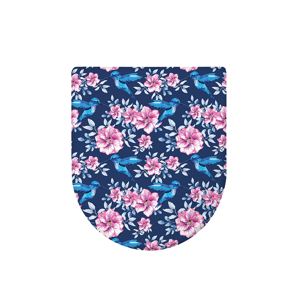 Pink Flowers And Hummingbird Print Toilet Lid Cover