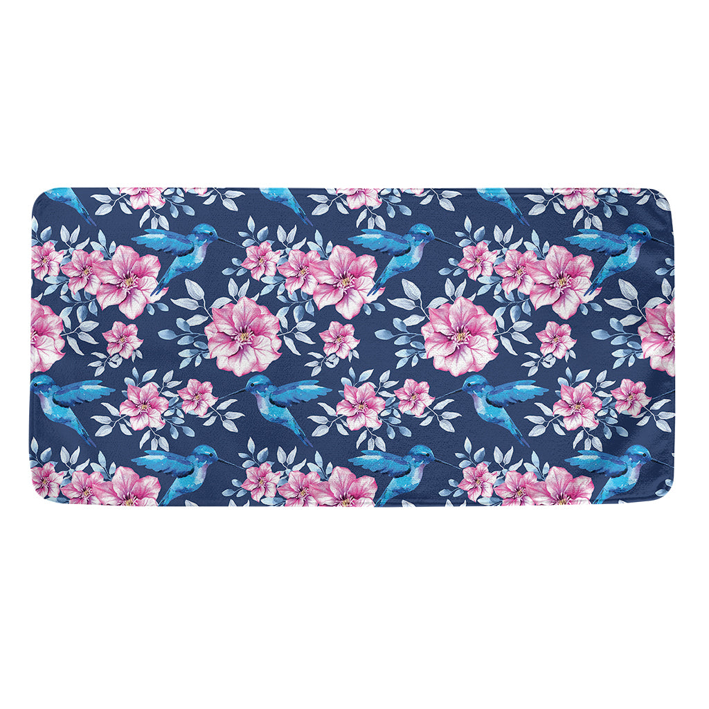 Pink Flowers And Hummingbird Print Towel