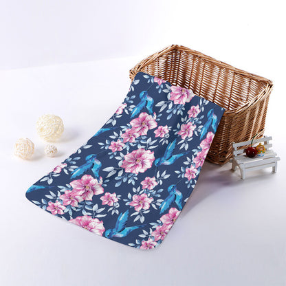 Pink Flowers And Hummingbird Print Towel