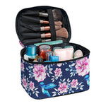 Pink Flowers And Hummingbird Print Travel Makeup Bag