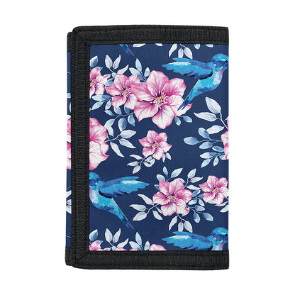 Pink Flowers And Hummingbird Print Trifold Wallet