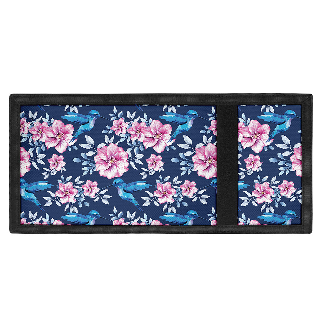 Pink Flowers And Hummingbird Print Trifold Wallet