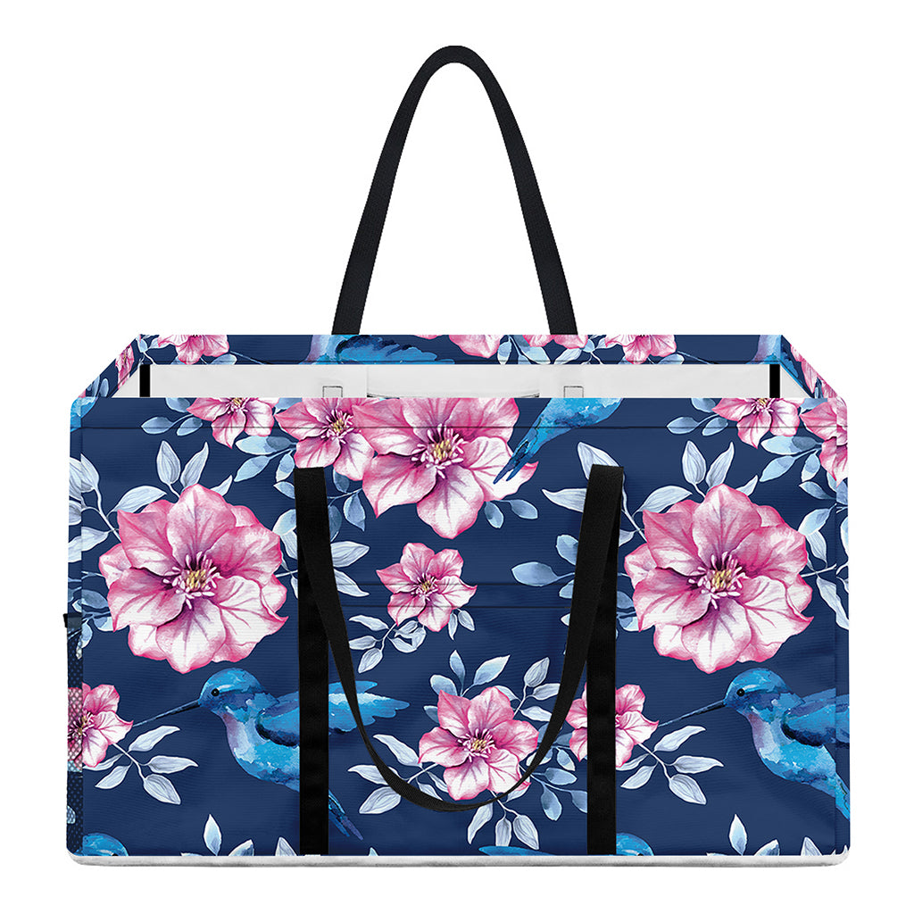 Pink Flowers And Hummingbird Print Utility Tote Bag