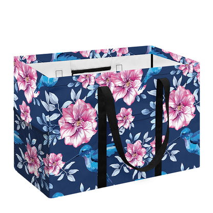 Pink Flowers And Hummingbird Print Utility Tote Bag