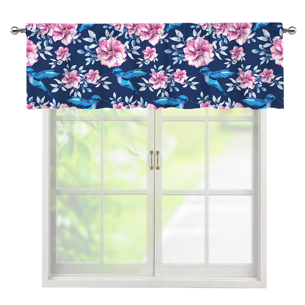 Pink Flowers And Hummingbird Print Window Valance