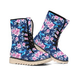 Pink Flowers And Hummingbird Print Winter Boots