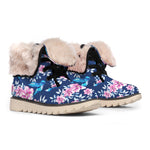 Pink Flowers And Hummingbird Print Winter Boots