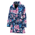 Pink Flowers And Hummingbird Print Women's Bathrobe