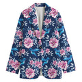 Pink Flowers And Hummingbird Print Women's Blazer