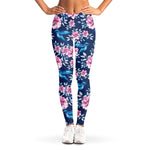 Pink Flowers And Hummingbird Print Women's Leggings