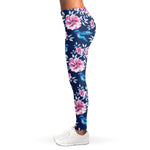Pink Flowers And Hummingbird Print Women's Leggings