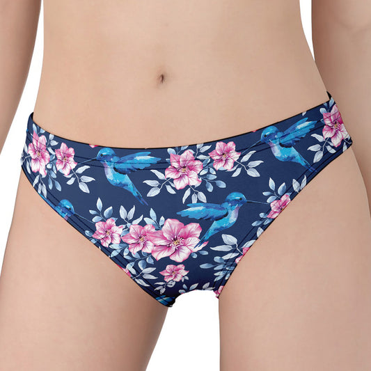 Pink Flowers And Hummingbird Print Women's Panties