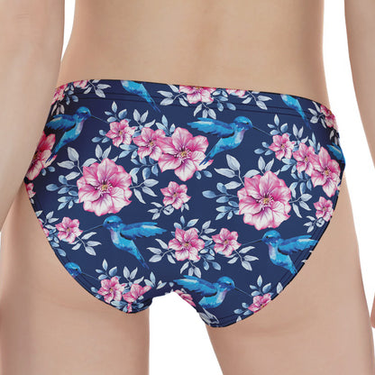 Pink Flowers And Hummingbird Print Women's Panties
