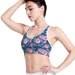 Pink Flowers And Hummingbird Print Women's Sports Bra