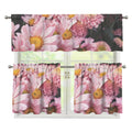 Pink Flowers Print 3 Piece Kitchen Curtains