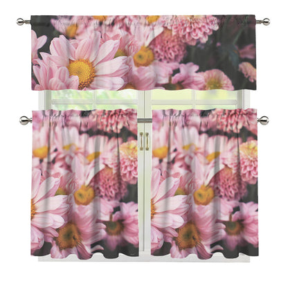 Pink Flowers Print 3 Piece Kitchen Curtains