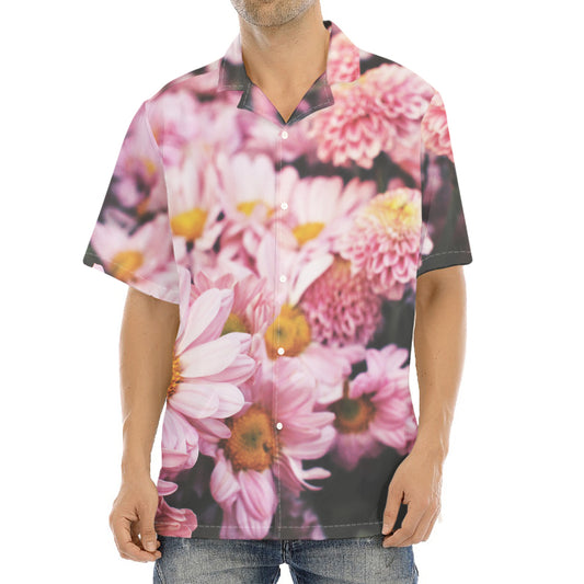 Pink Flowers Print Aloha Shirt