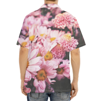 Pink Flowers Print Aloha Shirt