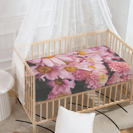 Pink Flowers Print Baby Crib Sheet