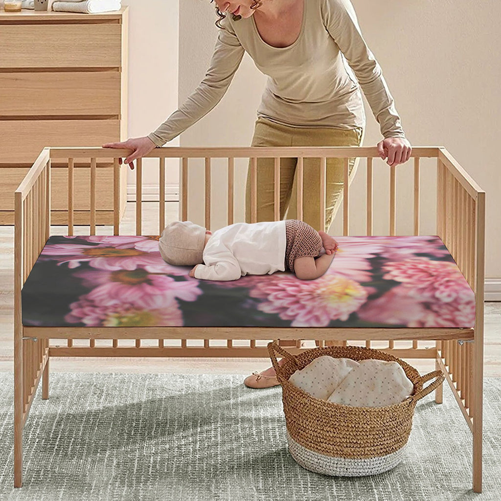 Pink Flowers Print Baby Crib Sheet