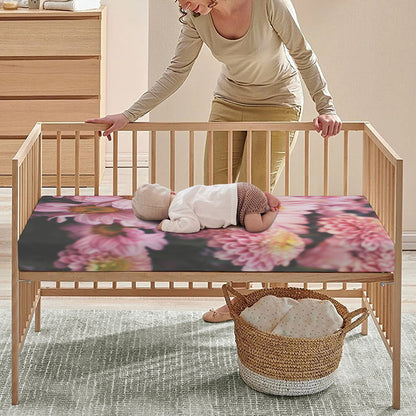 Pink Flowers Print Baby Crib Sheet