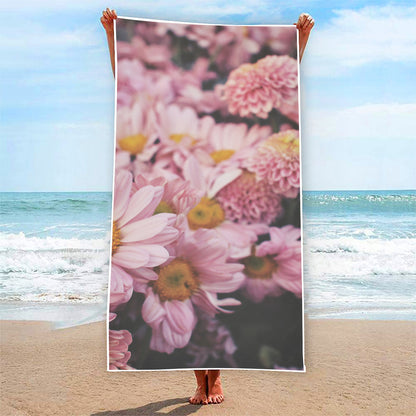 Pink Flowers Print Beach Towel