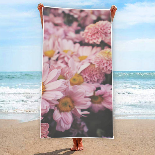 Pink Flowers Print Beach Towel
