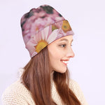 Pink Flowers Print Beanie