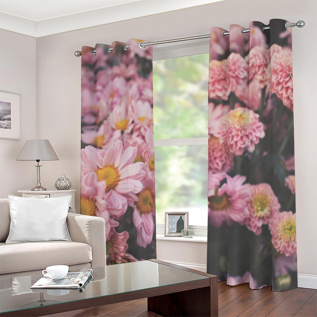 Pink Flowers Print Blackout Grommet Curtains