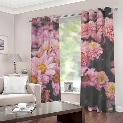 Pink Flowers Print Blackout Grommet Curtains