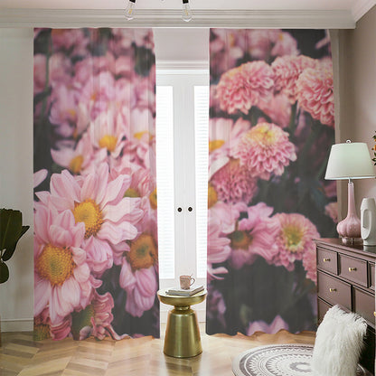 Pink Flowers Print Blackout Pencil Pleat Curtains