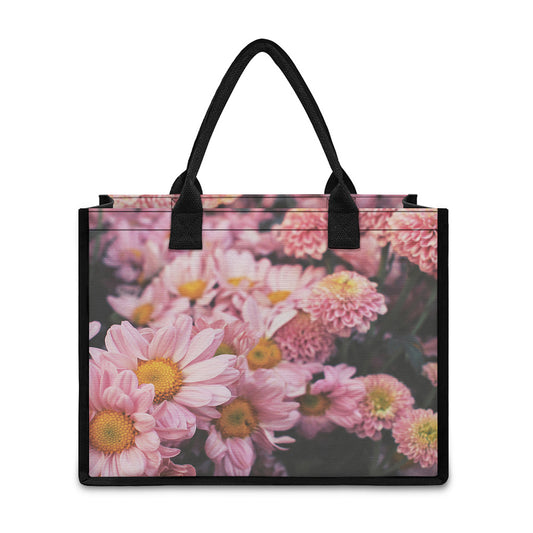Pink Flowers Print Canvas Tote Bag