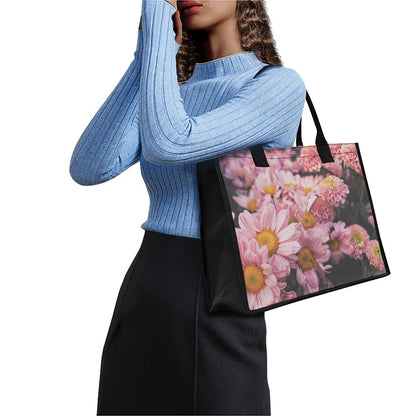 Pink Flowers Print Canvas Tote Bag