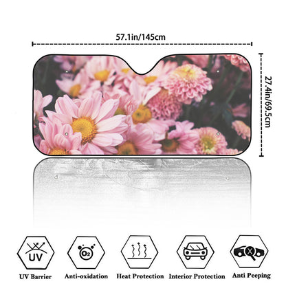 Pink Flowers Print Car Windshield Sun Shade