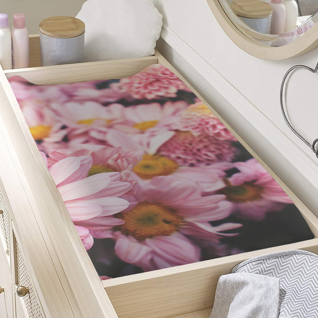 Pink Flowers Print Changing Pad Cover