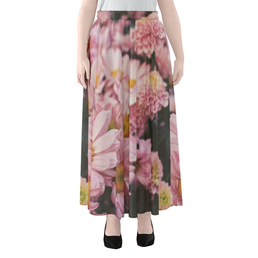 Pink Flowers Print Chiffon Maxi Skirt