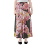 Pink Flowers Print Chiffon Maxi Skirt