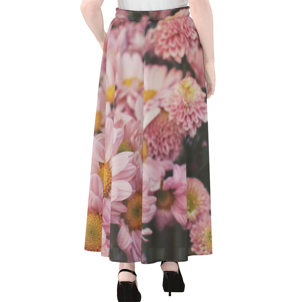 Pink Flowers Print Chiffon Maxi Skirt