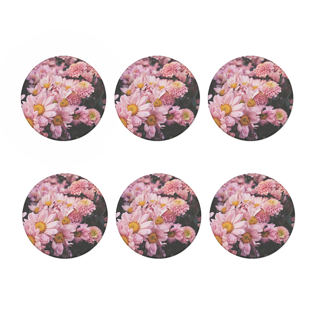 Pink Flowers Print Coaster Set