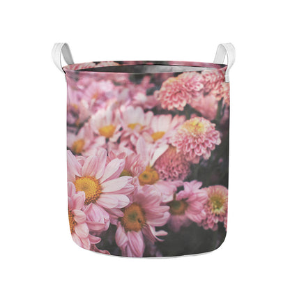 Pink Flowers Print Collapsible Laundry Basket