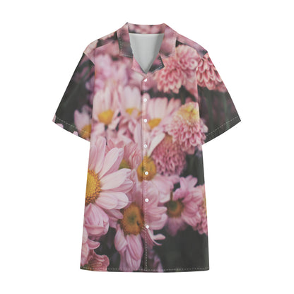 Pink Flowers Print Cotton Hawaiian Shirt