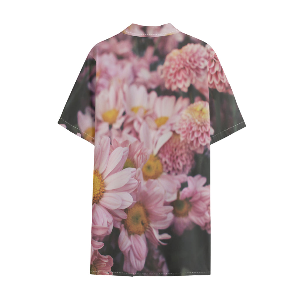 Pink Flowers Print Cotton Hawaiian Shirt