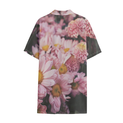 Pink Flowers Print Cotton Hawaiian Shirt