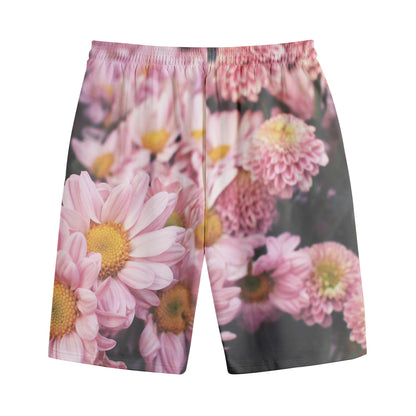 Pink Flowers Print Cotton Shorts