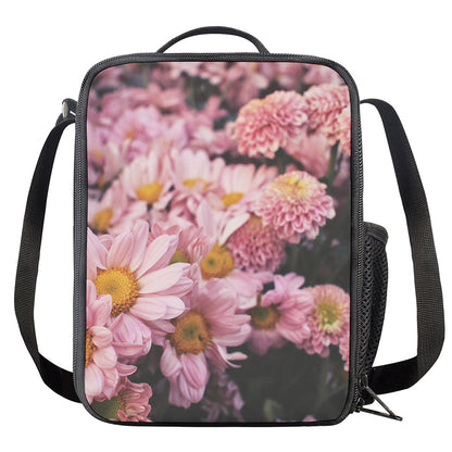 Pink Flowers Print Crossbody Lunch Bag